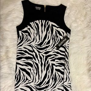 New w/tags!  Zebra print dress w/gold zipper Sz 6.